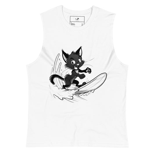 Cats Who Surf Unisex Muscle Shirt: Kitty Surfer