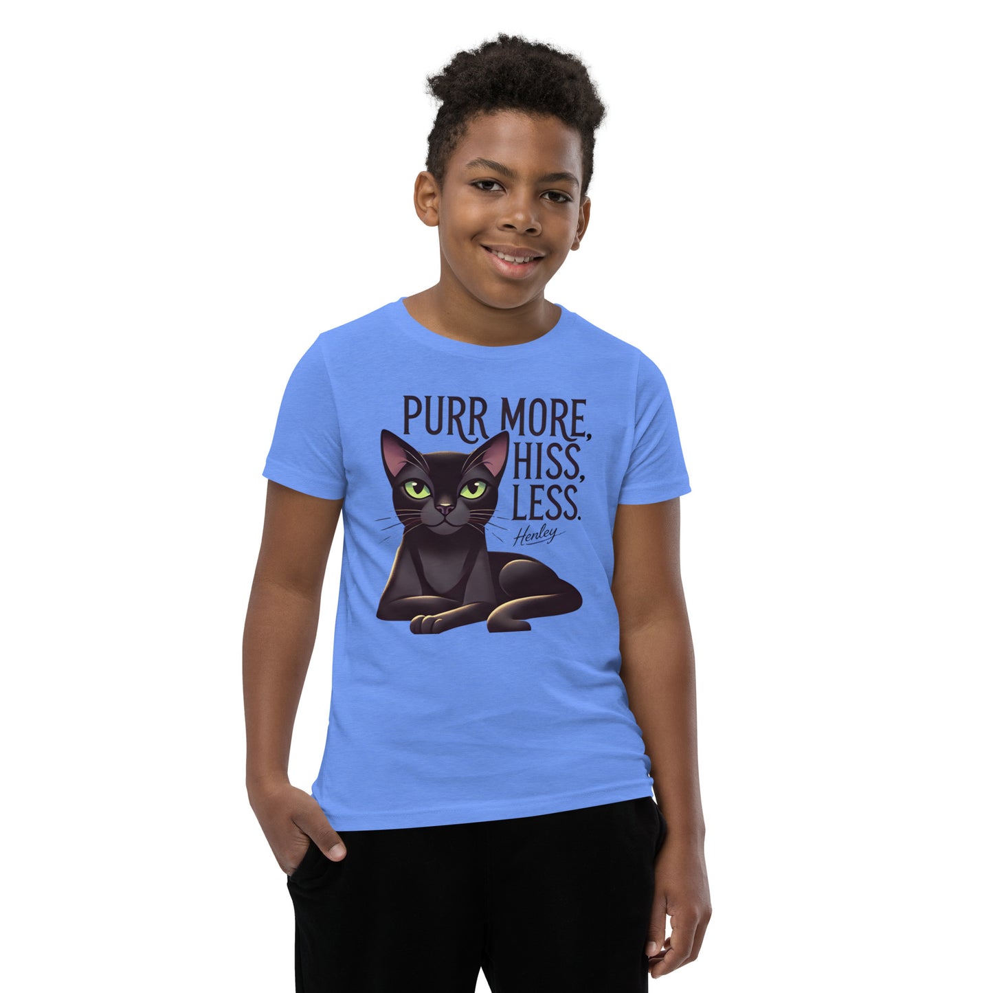 Happy Cat: Bombay Purr More Hiss - Less Unisex Youth Short Sleeve T-Shirt