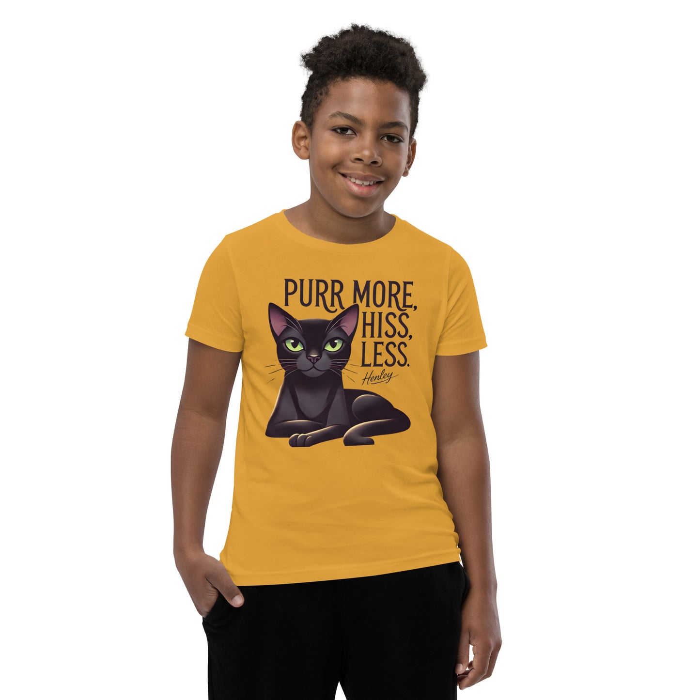 Happy Cat: Bombay Purr More Hiss - Less Unisex Youth Short Sleeve T-Shirt