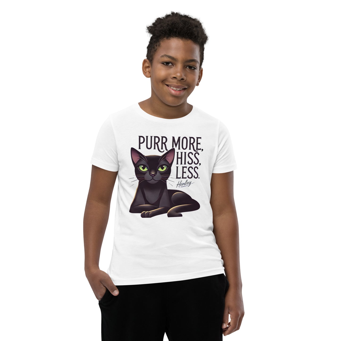 Happy Cat: Bombay Purr More Hiss - Less Unisex Youth Short Sleeve T-Shirt