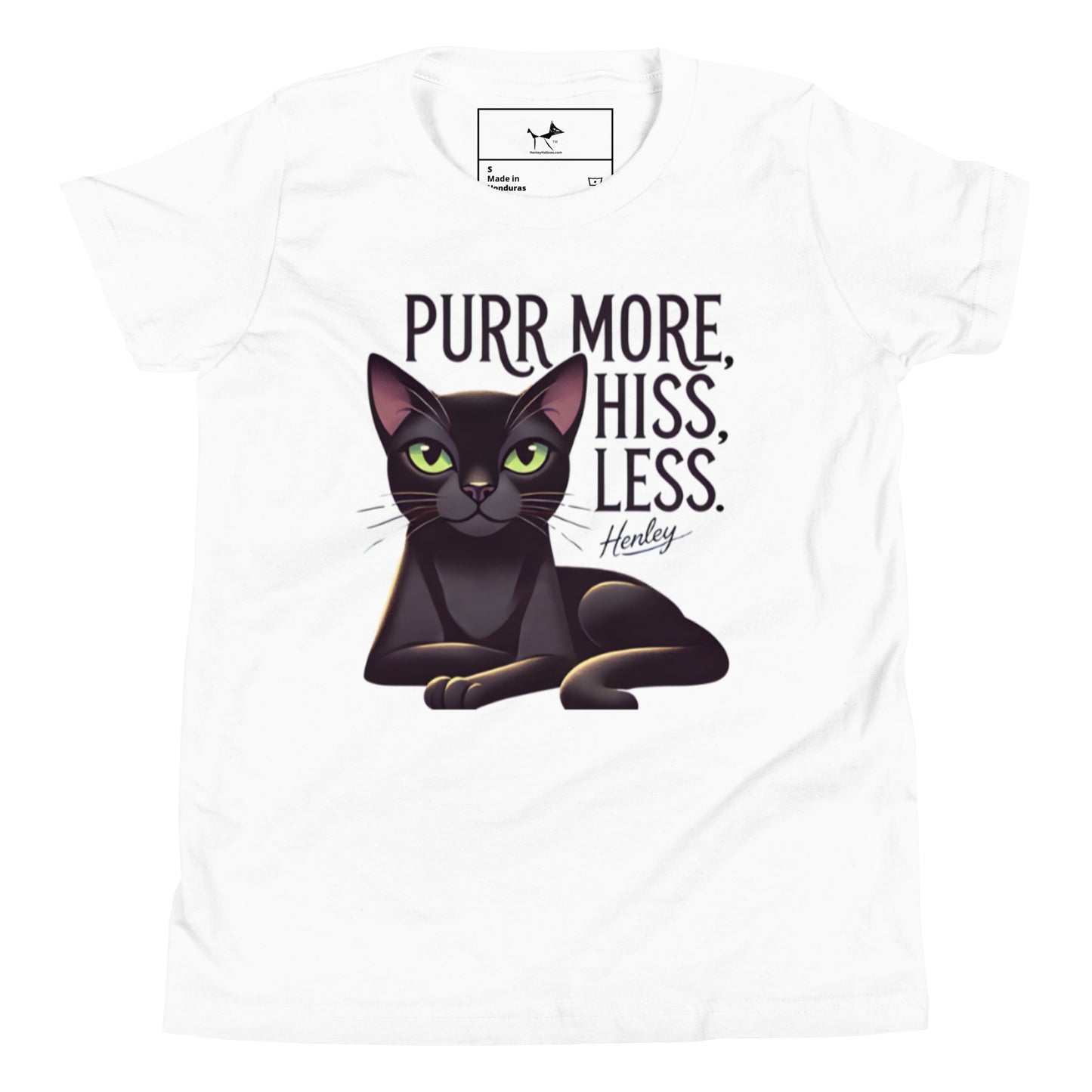 Happy Cat: Purr More Hiss - Less Unisex Youth Short Sleeve T-Shirt