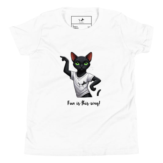 Happy Cat: Fun This Way Unisex Youth Short Sleeve T-Shirt